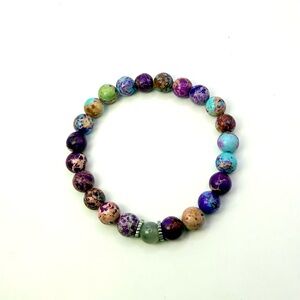 Natural Purple Jasper Stone Silver Beads Adjustable Bracelet